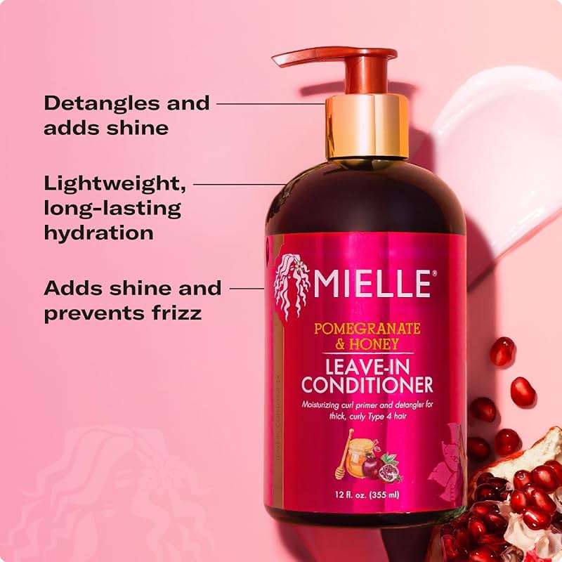Mielle Organics Pomegranate & Honey Leave-In Conditioner for Curly Hair - Moisturizing Detangler & Curly Hair Treatment to Help Repair Damage, Prevent Frizz & Improve Shine, 12 Fl Oz - Image 4