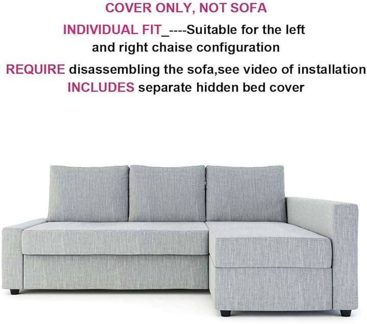 MASTERS OF COVERS Snug Fit Friheten Slipcover for The IKEA Friheten with Chaise Corner Cover, Sofa Bed Cover, Sectional Slipcover Replacement (Light Grey)（Cover Only！Not Sofa！） - Image 3