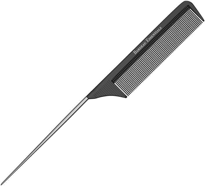 Professional 8.8 Inch Tail Comb - Black Carbon Fiber And Stainless Steel Pintail - Anti Static And Heat Resistant Teasing Lightweight Comb For All Hair Types - Image 1