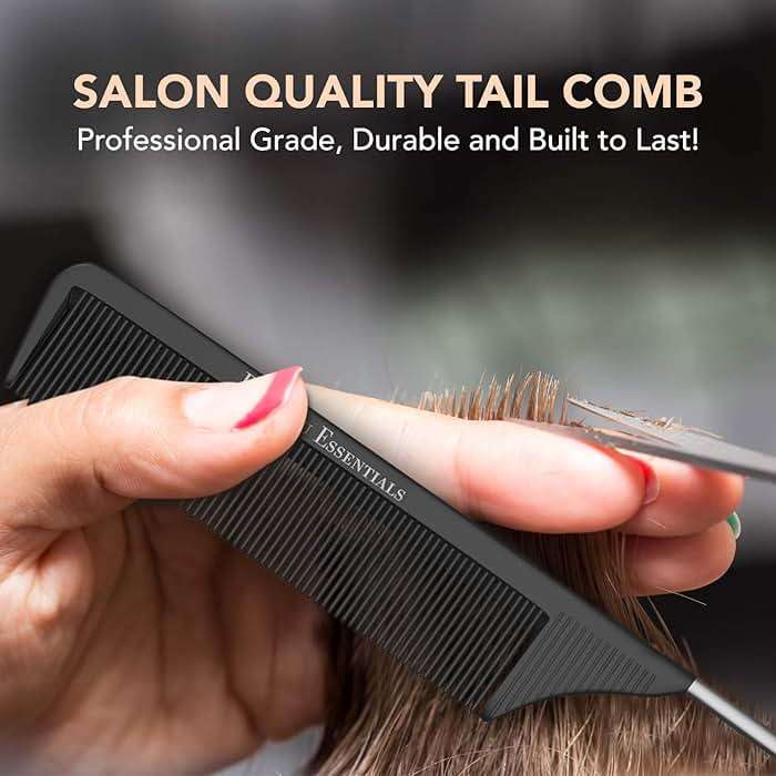 Professional 8.8 Inch Tail Comb - Black Carbon Fiber And Stainless Steel Pintail - Anti Static And Heat Resistant Teasing Lightweight Comb For All Hair Types - Image 2