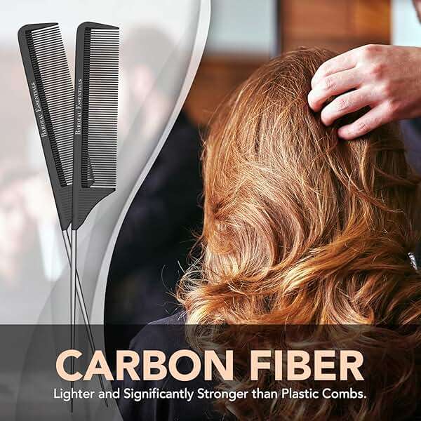 Professional 8.8 Inch Tail Comb - Black Carbon Fiber And Stainless Steel Pintail - Anti Static And Heat Resistant Teasing Lightweight Comb For All Hair Types - Image 4