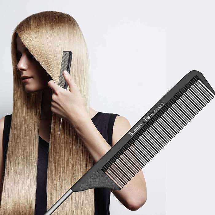 Professional 8.8 Inch Tail Comb - Black Carbon Fiber And Stainless Steel Pintail - Anti Static And Heat Resistant Teasing Lightweight Comb For All Hair Types - Image 5