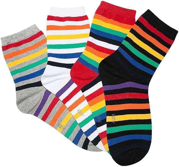 KONY Women's Cotton Crew Socks, Cute Animal and Rainbow Pattern Novelty Socks, 4 Pairs, Shoe Size 6-9 - Image 2