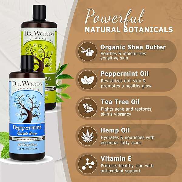 Dr. Woods Liquid Castile Soap - Pure Tea Tree Oil and Peppermint Soap, Body Wash for Men and Women, Contains Organic Shea Butter, Natural Cleaner for Face, Hands, and Body - 32 Fl Oz, Pack of 2 - Image 3