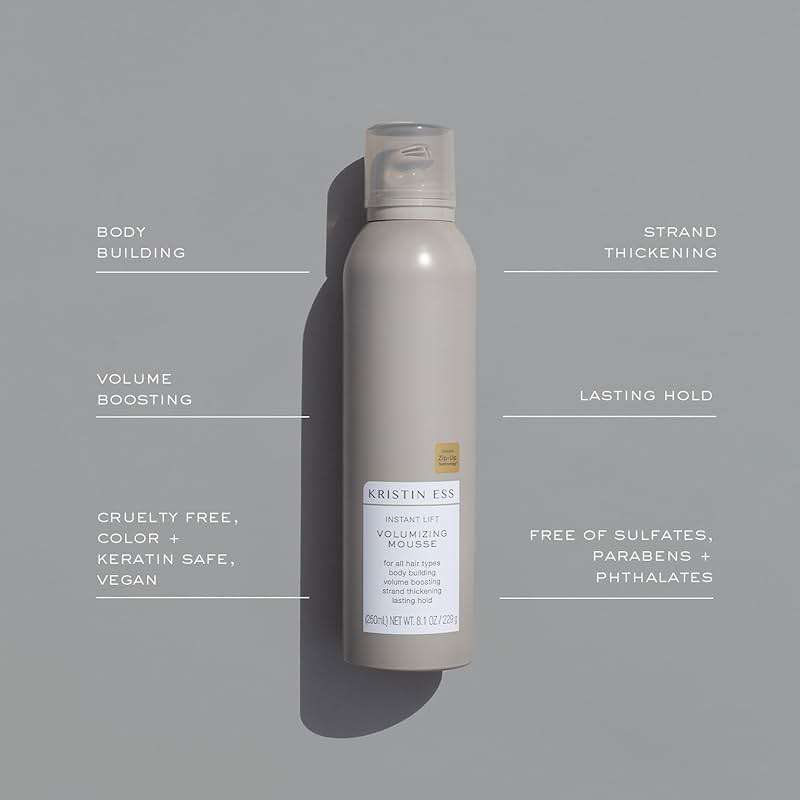 Kristin Ess Hair Instant Lift Volumizing Mousse with Castor Oil - Boosts Volume + Thickens, Body Building, Lasting Hold, Non Sticky, For Curly, Wavy + Straight Hair, 8.1 Oz - Image 5