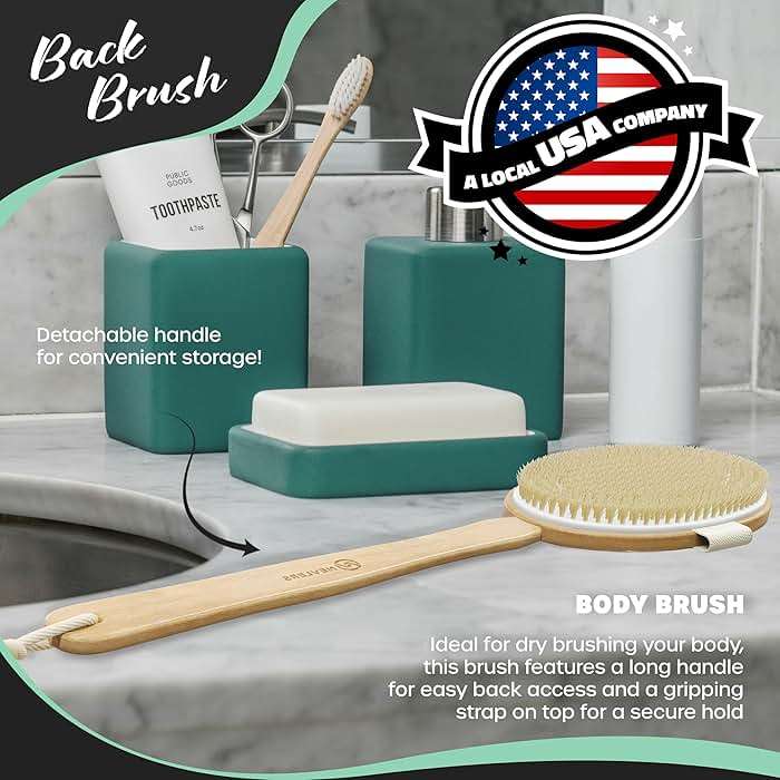 Nevlers Natural Boar Bristle Dry Brushing Body Brush 4-Piece Set | Brush Kit for Exfoliating, Lymphatic Drainage & Circulation | Body Brush, Face Brush, Long-Handled Back Brush + Storage Bag - Image 3