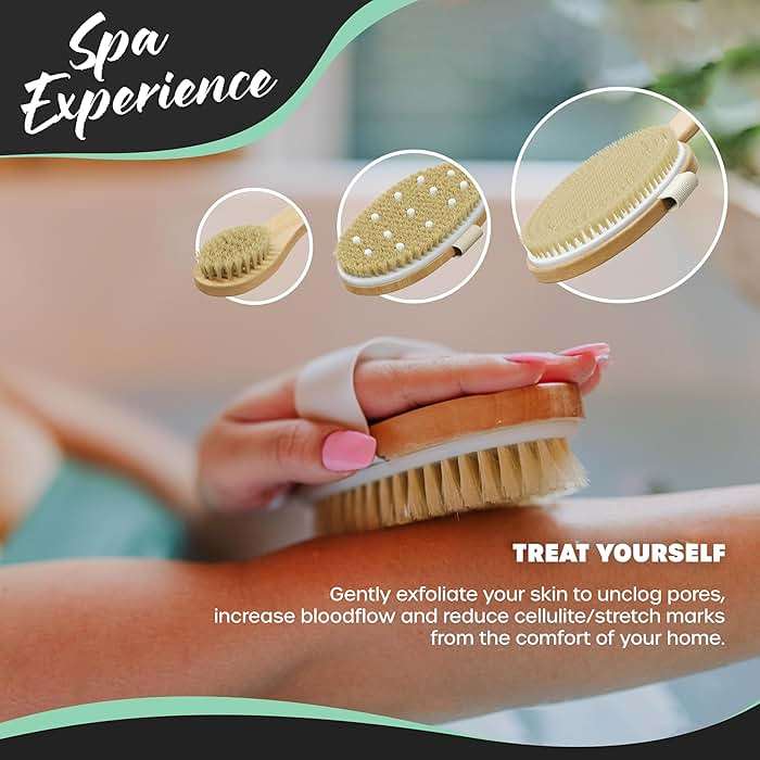 Nevlers Natural Boar Bristle Dry Brushing Body Brush 4-Piece Set | Brush Kit for Exfoliating, Lymphatic Drainage & Circulation | Body Brush, Face Brush, Long-Handled Back Brush + Storage Bag - Image 6