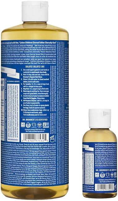 Dr. Bronner's - Pure-Castile Liquid Soap (Peppermint, 32 ounce and 2oz bundle) - Made with Organic Oils, 18-in-1 Uses: Face, Body, Hair, Laundry, Pets & Dishes, Concentrated, Vegan, Non-GMO - Image 2