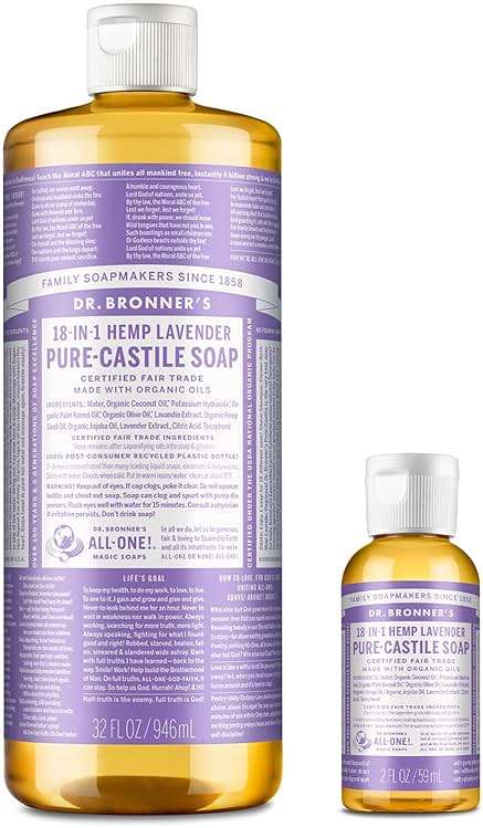 Dr. Bronner's Pure-Castile Liquid Soap – Lavender Bundle. 32 oz. Bottle and 2 oz. Travel Bottle - Image 1