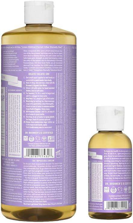 Dr. Bronner's Pure-Castile Liquid Soap – Lavender Bundle. 32 oz. Bottle and 2 oz. Travel Bottle - Image 2