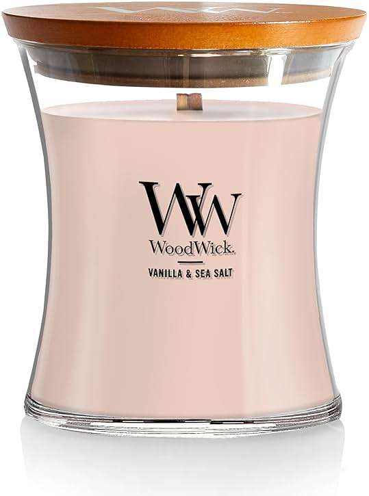 WoodWick Vanilla & Sea Salt Gifts for Women and Men, 9.7 oz Medium Hourglass Candle with Crackling Wick - Image 1