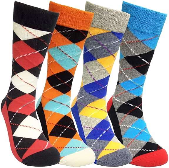 HSELL Funny Mens Colorful Dress Socks Crazy Design Argyle Striped Funky Pattern Cotton Socks for Men Gfits - Image 1