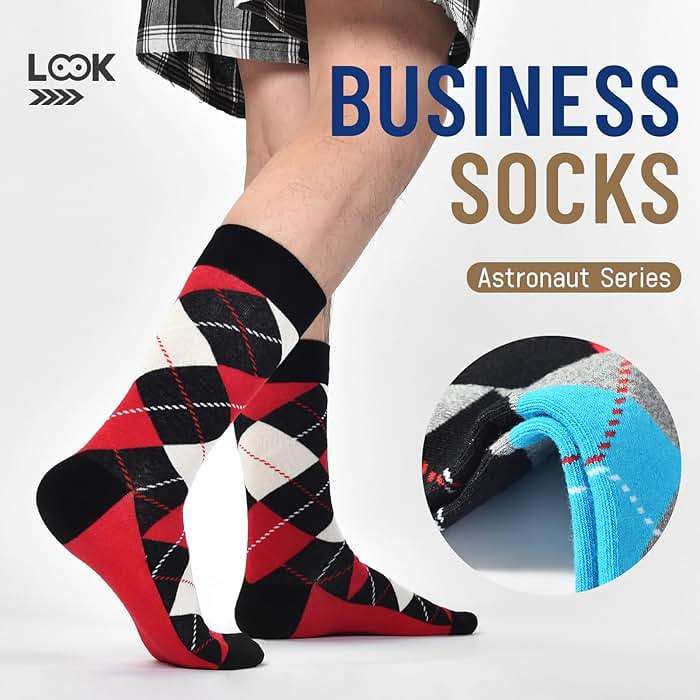 HSELL Funny Mens Colorful Dress Socks Crazy Design Argyle Striped Funky Pattern Cotton Socks for Men Gfits - Image 2