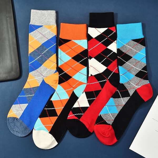 HSELL Funny Mens Colorful Dress Socks Crazy Design Argyle Striped Funky Pattern Cotton Socks for Men Gfits - Image 3