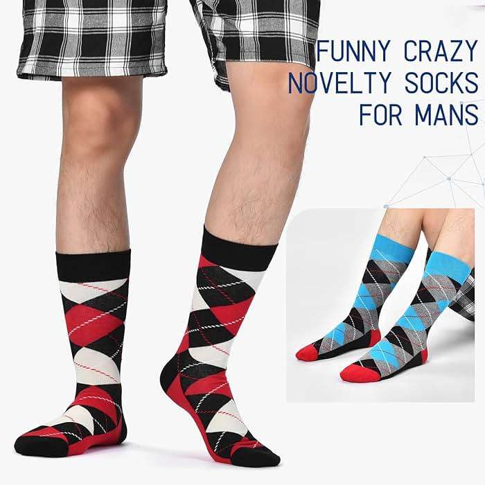 HSELL Funny Mens Colorful Dress Socks Crazy Design Argyle Striped Funky Pattern Cotton Socks for Men Gfits - Image 6