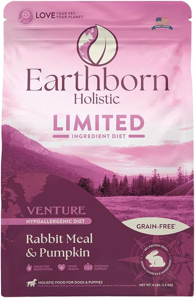 Earthborn Holistic Venture Rabbit Meal & Pumpkin Limited Ingredient Diet Grain Free Dry Dog Food, 4 lbs. - Image 1