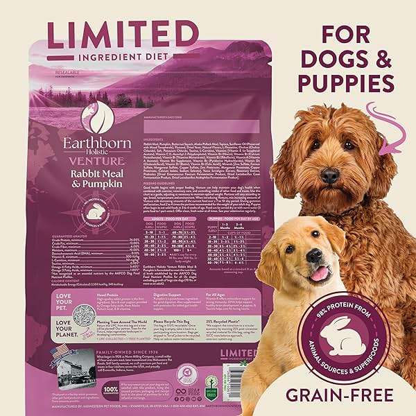 Earthborn Holistic Venture Rabbit Meal & Pumpkin Limited Ingredient Diet Grain Free Dry Dog Food, 4 lbs. - Image 4