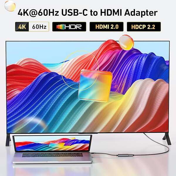 uni USB-C to HDMI Adapter 4K@60Hz, Thunderbolt 3/4 to HDMI Adapter, Type C HDMI Converter, Compatible with MacBook Pro/Air 2022, iPad Pro/Air, Surface Laptop, Dell XPS, Chromebook, Galaxy & More - Image 2