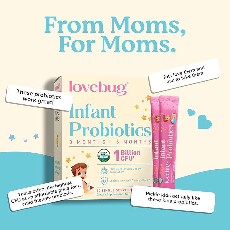 LOVEBUG Infant Probiotics 0-6 Months - USDA Organic Probiotics for Babies, Supports Baby Gas, Colic, Reflux, Diarrhea and Newborn Constipation Relief, Allergen & Sugar Free, Tasteless Powder, 30 Pack - Image 6
