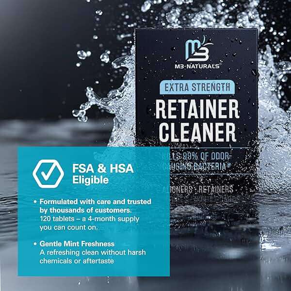 Retainer Cleanser Tablets Invisalign Cleaner, Removes Odors Discoloration Stains and Plaque 4 Month Supply Denture Cleansers Retainers Mouth Guards Denture Bath Mint by M3 - Image 6