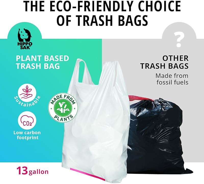 Hippo Sak - Plant Based Tall Kitchen Garbage Bags with Ergonomic Handles - 13 Gallon Trash Bags - Recyclable & Eco Friendly - Super Strong and Leak Proof Tall Kitchen Trash Bags (90 Count) - Image 2