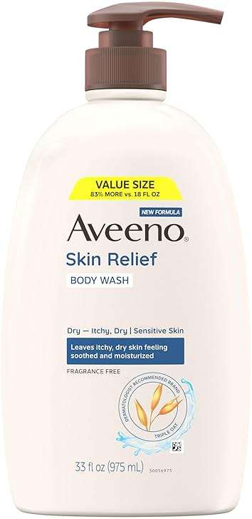 Aveeno Skin Relief Fragrance Free Body Wash, Triple Oat Formula, Gentle Daily Cleanser for Itchy Dry Sensitive Skin, Soap & Paraben Free, Soothes & Moisturizes, 33 fl oz - Image 1