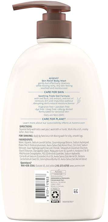 Aveeno Skin Relief Fragrance Free Body Wash, Triple Oat Formula, Gentle Daily Cleanser for Itchy Dry Sensitive Skin, Soap & Paraben Free, Soothes & Moisturizes, 33 fl oz - Image 10