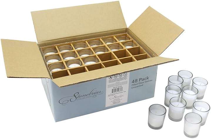 Stonebriar 12 Hour Long Burning Unscented Wax Filled Votive Holders, 48 Pack, White - Image 5