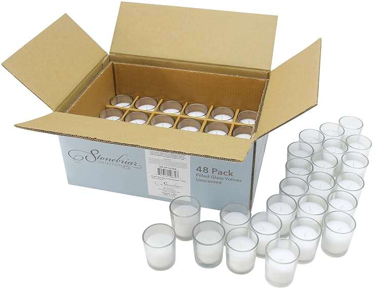 Stonebriar 12 Hour Long Burning Unscented Wax Filled Votive Holders, 48 Pack, White - Image 6