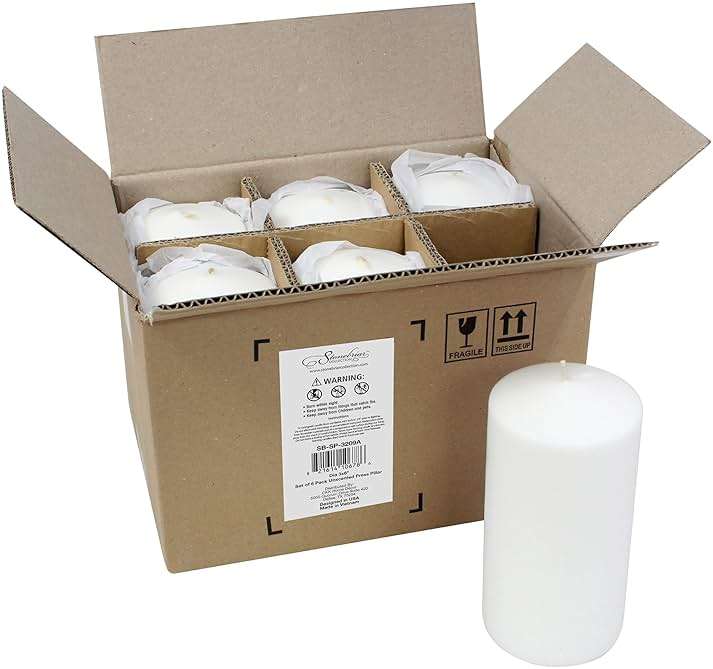 Stonebriar Unscented White Tall Pillar Candles, 65 Hour Burning Candle Pillars, Perfect for Decor, Weddings, Emergencies 3" X 6", 6 count - Image 6