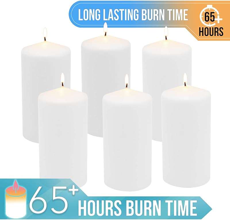 Stonebriar Unscented White Tall Pillar Candles, 65 Hour Burning Candle Pillars, Perfect for Decor, Weddings, Emergencies 3" X 6", 6 count - Image 7