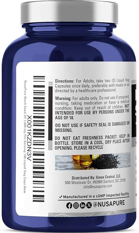 NusaPure Black Seed Oil 1,000 mg per Serving 180 Softgel Capsules (Non-GMO, Vegetarian & Vegan) Cold-Pressed Virgin Nigella Sativa. Hexane Free - Image 3