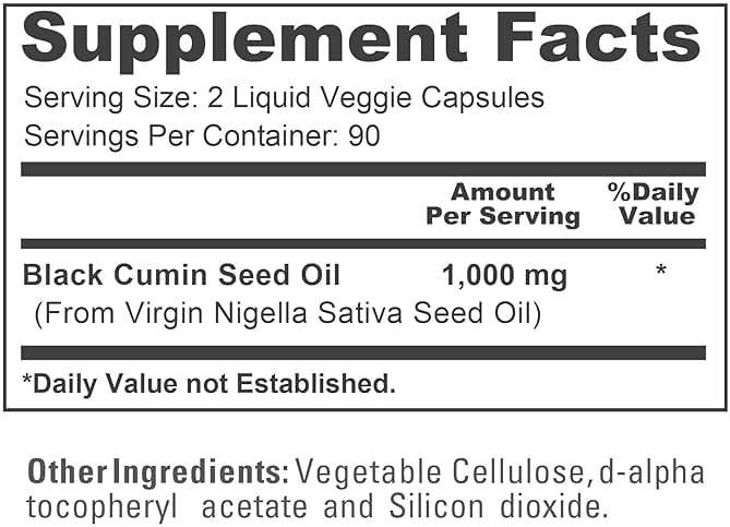 NusaPure Black Seed Oil 1,000 mg per Serving 180 Softgel Capsules (Non-GMO, Vegetarian & Vegan) Cold-Pressed Virgin Nigella Sativa. Hexane Free - Image 4