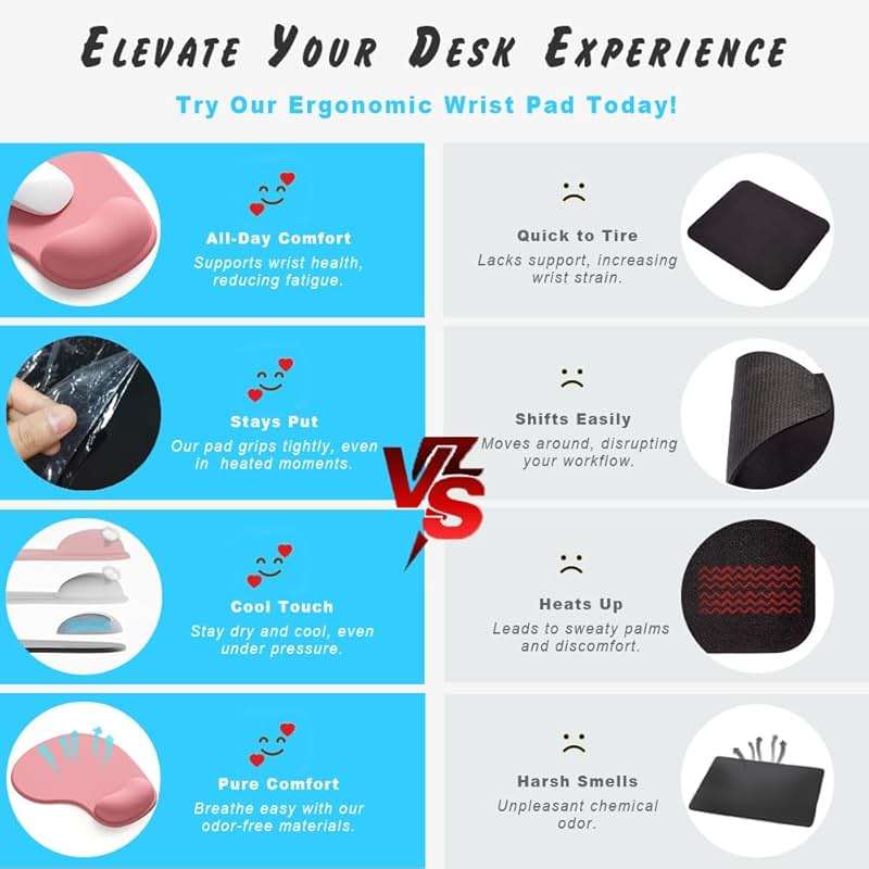 Office Mousepad with Gel Wrist Support - Ergonomic Gaming Desktop Mouse Pad Wrist Rest - Design Gamepad Mat Rubber Base for Laptop Computer -Silicone Non-Slip Special-Textured Surface (01Pink) - Image 6