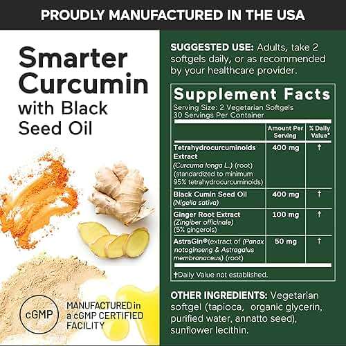 SMARTERNUTRITION Curcumin Softgels - Vegan High Absorption 400 mg Curcumin Supplement Standardized to 95% Tetrahydrocurcuminoids + Black Seed Oil & Ginger for Joint & Immune Health - 180 Ct - Image 5