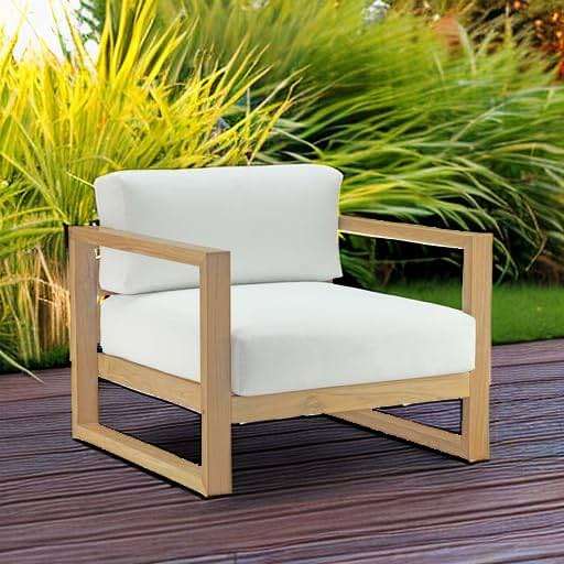 Modway Upland Teak Wood Outdoor Patio armchair with Cushions in Natural White - Image 2