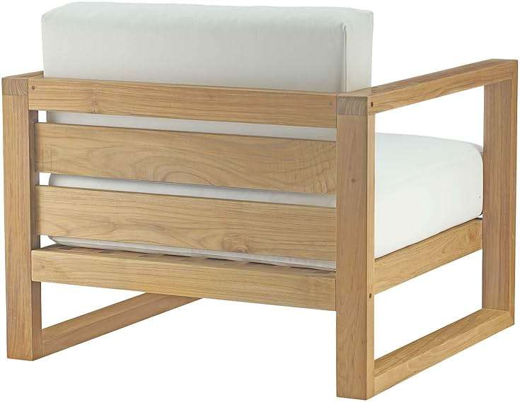 Modway Upland Teak Wood Outdoor Patio armchair with Cushions in Natural White - Image 4