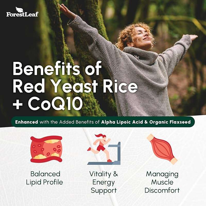 Red Yeast Rice 1215 mg. Capsules - Extra Strength Red Rice Yeast with CoQ10 Supplement, Plus Alpha Lipoic Acid & Organic Flaxseed, Citrinin Free, Supports Cardiovascular Health, Non-GMO 90 Veggie Caps - Image 5