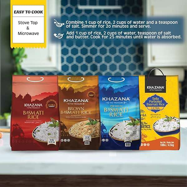 Authentic Ultra Long Sella Parboiled Basmati Rice by Khazana in 10 lb Bag - Aromatic and Flavorful Indian Grain - Non-GMO, Gluten Free, Kosher, Cholesterol Free - Image 6