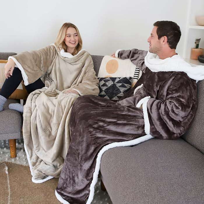 Catalonia Sherpa Wearable Blanket with Sleeves Arms, Comfy Sleeved TV Wrap Blanket, Large Snuggly Throw for Women and Men, Gift for Her - Image 2
