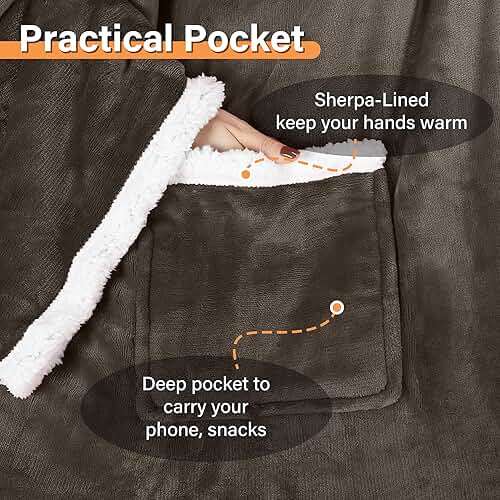Catalonia Sherpa Wearable Blanket with Sleeves Arms, Comfy Sleeved TV Wrap Blanket, Large Snuggly Throw for Women and Men, Gift for Her - Image 4