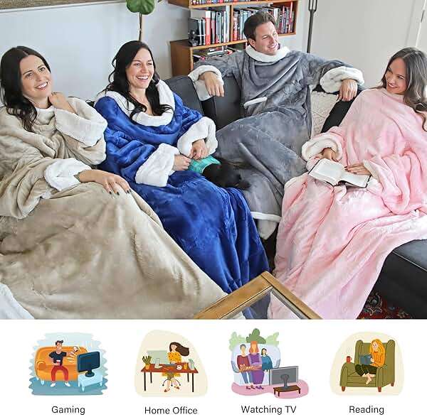 Catalonia Sherpa Wearable Blanket with Sleeves Arms, Comfy Sleeved TV Wrap Blanket, Large Snuggly Throw for Women and Men, Gift for Her - Image 7