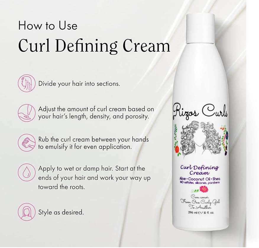 Rizos Curls Curl Defining Cream for Wavy, Curly, Coily Hair – Frizz Control, Defines, Softens, Moisturizes, Adds Shine for 1a–4c Hair Types – Sulfate & Paraben - Image 6