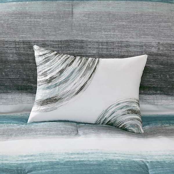Madison Park Essentials Queen Comforter Set, Bed in a Bag Queen, Watercolor Print Coastal Comforter & Chambray Cotton Sheet Set, All Season Bedding Set, Saben, Aqua Queen (90 in x 90 in) 9 Piece - Image 4