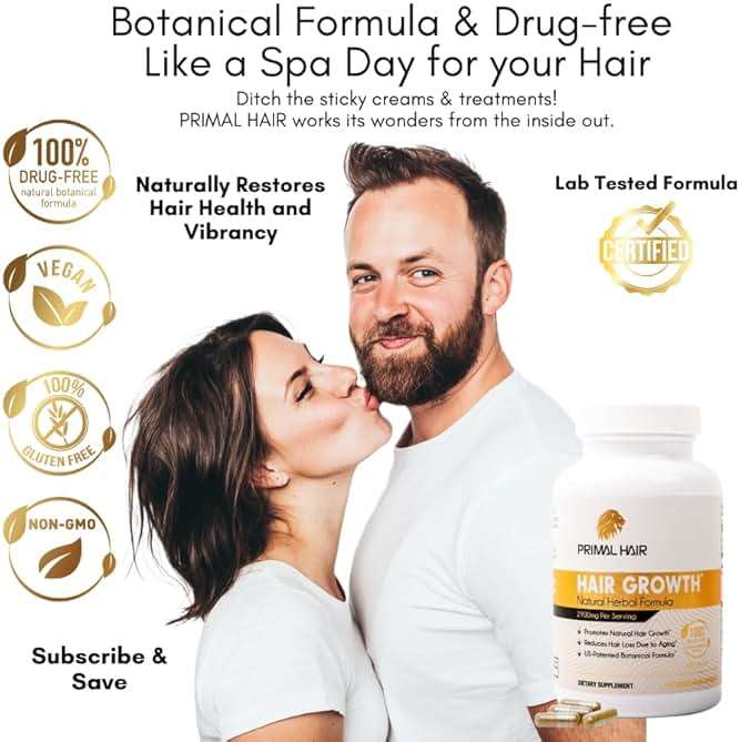 Primal Hair Natural Hair Growth Supplement for Men & Women - US Patented Botanical Formula for Thicker Fuller Hair - Anti-Hair Loss & Scalp Wellness - 100% Vegan, Non-GMO - 120ct (30-Day Supply) - Image 2