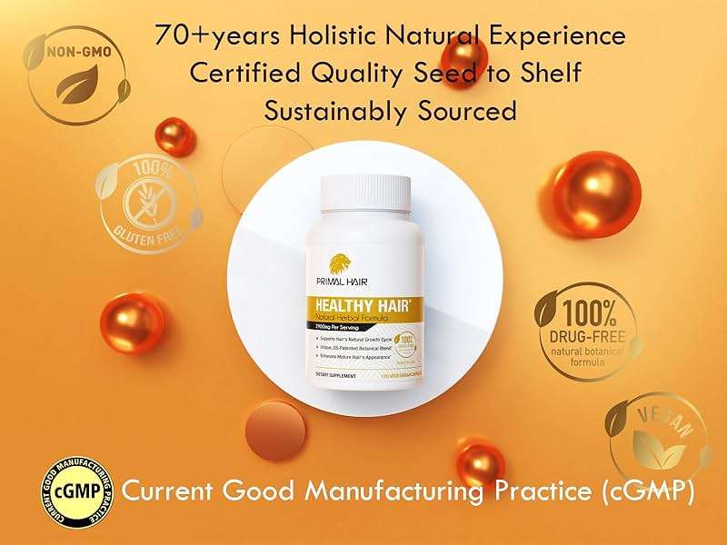 Primal Hair Natural Hair Growth Supplement for Men & Women - US Patented Botanical Formula for Thicker Fuller Hair - Anti-Hair Loss & Scalp Wellness - 100% Vegan, Non-GMO - 120ct (30-Day Supply) - Image 3