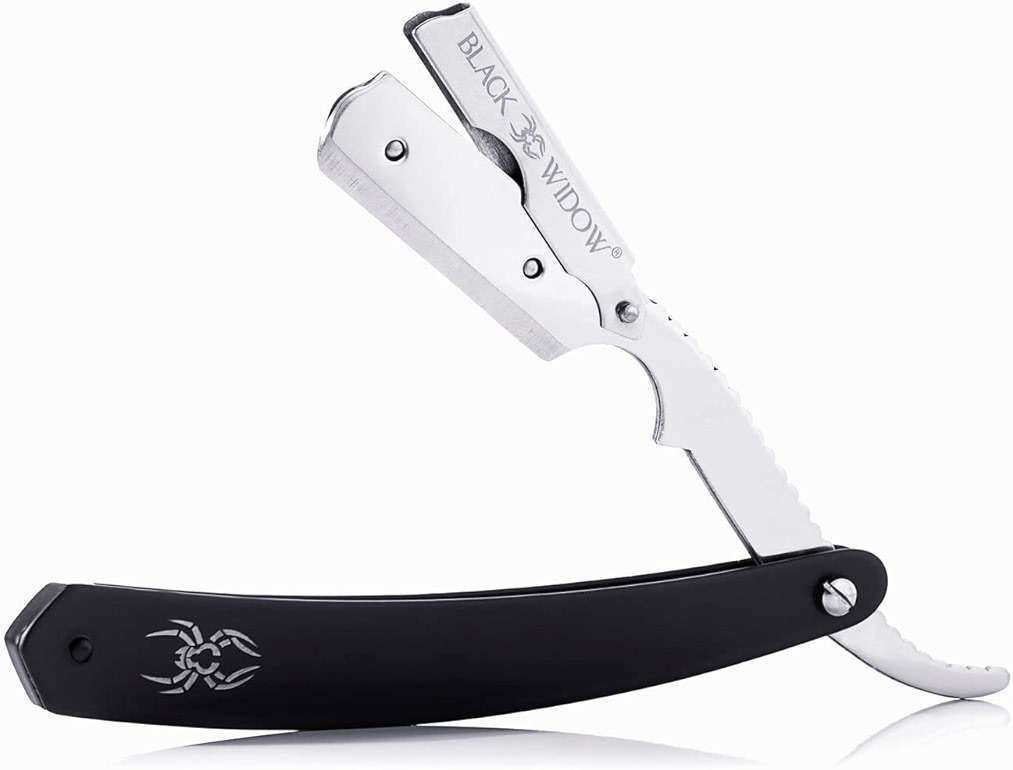 Black Widow Professional Straight Edge Razor Kit with 10 Blades – Stainless Steel Barber Razor for Men’s Shaving, Classic Barbero Shaver for Smooth, Precise, and Comfortable Shaves - Image 1