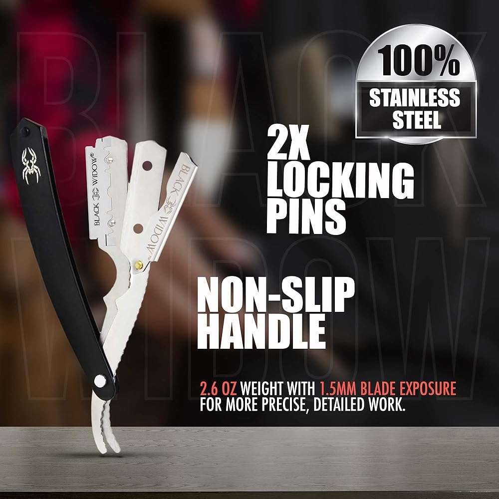 Black Widow Professional Straight Edge Razor Kit with 10 Blades – Stainless Steel Barber Razor for Men’s Shaving, Classic Barbero Shaver for Smooth, Precise, and Comfortable Shaves - Image 7