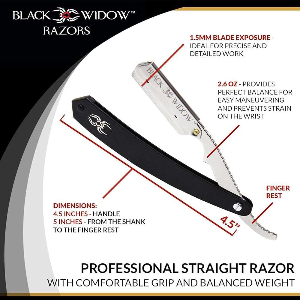 Black Widow Professional Straight Edge Razor Kit with 10 Blades – Stainless Steel Barber Razor for Men’s Shaving, Classic Barbero Shaver for Smooth, Precise, and Comfortable Shaves - Image 8