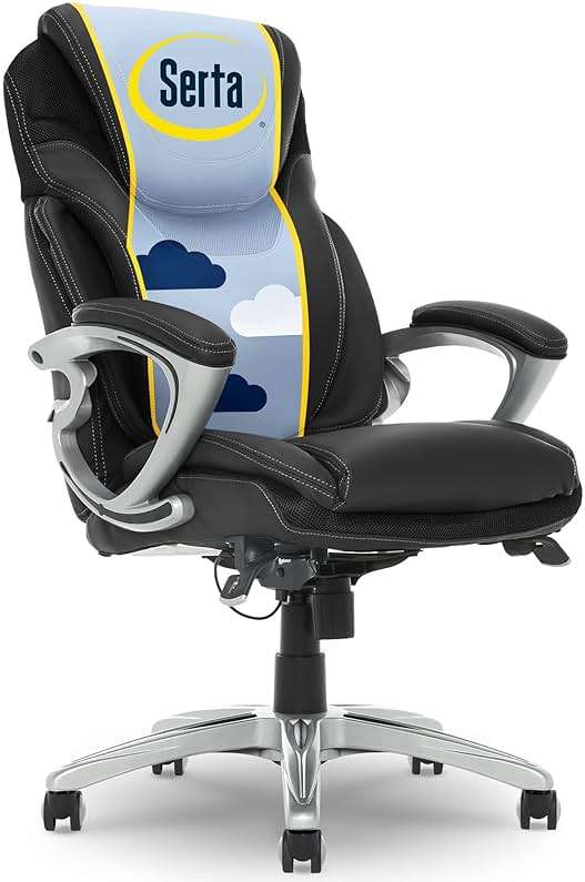 Serta Bryce Executive Office Chair - Ergonomic Computer DeskChair with Lumbar Technology - Adjustable Height - Memory Foam Body Pillows - 360° Swivel Rolling Base - Bonded Leather - Black - Image 1